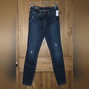 Silver Skinny Jeans with Subtle Distressing